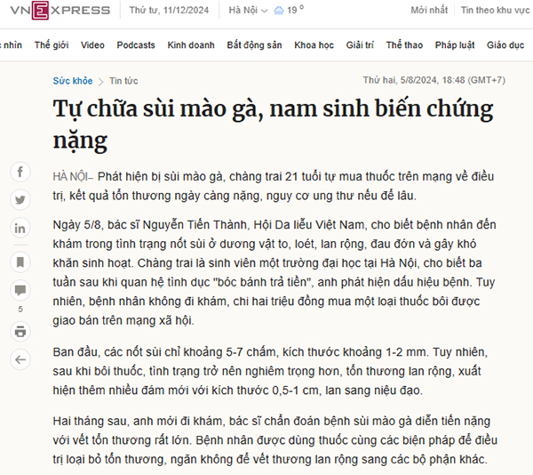 nguy cơ khi tự chữa sùi mào gà tại nhà